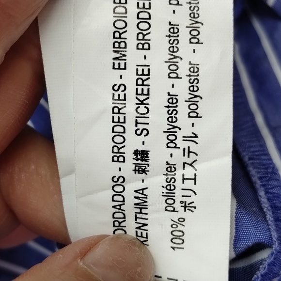 Zara Woman Chambray Embroidered Floral Striped Elbow Length Top Size Large - Picture 8 of 10